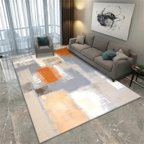 ROSURUG Zimmer Teppich Teppich Kuschelig Orange Grau Teppich Tinte Malerei Blur Art Deco Designer Teppich 120X160cm Schöne Deko von ROSURUG