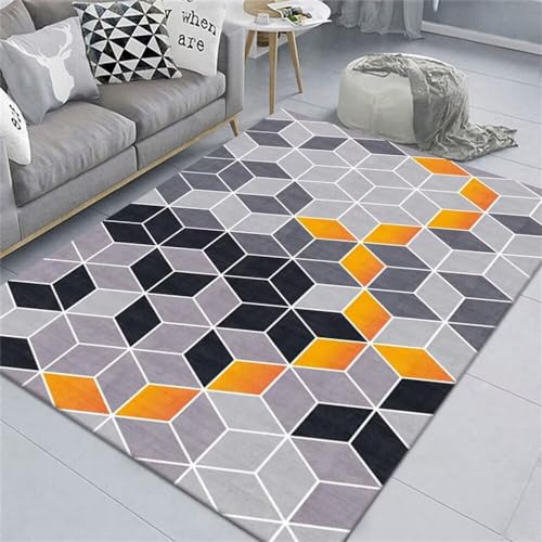Teppichboden Teppich Rutschstopp Antifouling grau-gelbes geometrisches Design kann für Wohn- und Schlafzimmer angepasst Werden 120X180cm Living Room Rug von ROSURUG