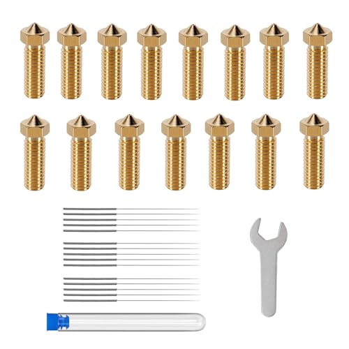 15 Stück 0,4mm Messingdüsen für Anycubic Vyper Kobra Max E3D V6 Drucker, Messing Hotend Düsen 0,4mm mit Reinigungs Kits, Hotend Extruder Brass Nozzle Kit Extruder Düse 3D Drucker Zubehör von ROSYLEVE