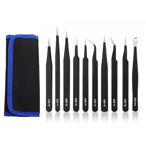 ROSYLEVE 10 Stück Pinzetten Set,präzisionspinzette Edelstahl ESD für für Elektronik, Handwerk, Schmuck, Uhrmacher, Schmuckherstellung, DIY-Handwerk von ROSYLEVE