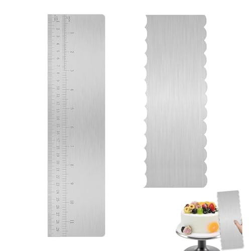 2 Stück Tortenspachtel Edelstahl mit Skala 30cm und 2 in 1 Tortenspachtel Zum Glätten für verschiedene Formen von Kamm-Kuchenrändern, Tortenausstecher für Mousse, Buttercreme, Tortendekorat(A) von ROSYLEVE