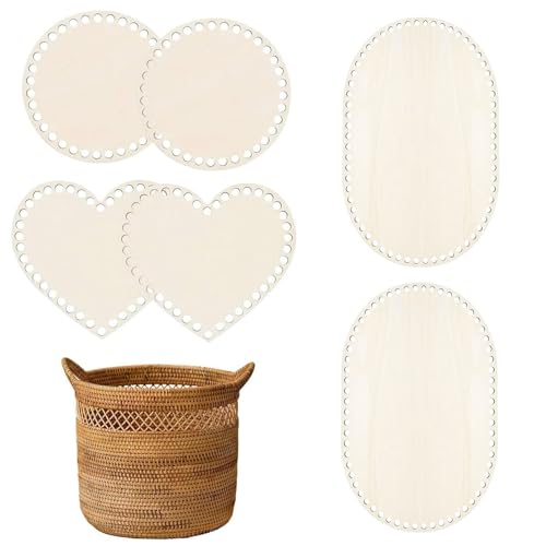 6 Stück Selfmade Korbboden Rund Formen, Herzförmig Korbboden Aus Holz 15/16.5cm Gehäkelter Korbboden Zum Häkeln Kreis Leerer Massiver Häkelkorb Holzbasis Blank Naturholzkorbboden Set (Weiß-1) von ROSYLEVE