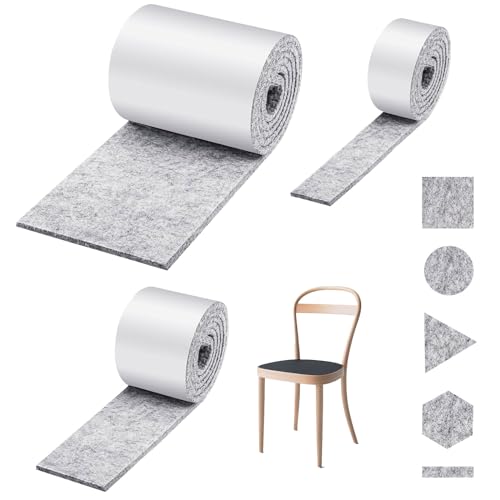 5 Stück Filzgleiter Selbstklebend, Dicker Filz Selbstklebend Möbelgleiter(100cm*10cm*1er+100cm*5cm*2er+100cm*2cm*2er) Beliebige Form Zuschneidbar Filzunterlage für Stühle, Bodenschutz von ROSYLEVE