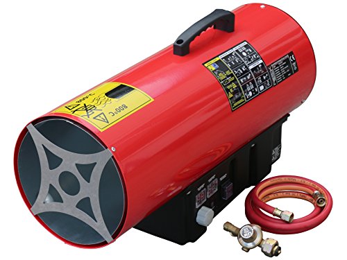 Rotek Gas-Direktheizer mit 50 kW Heizleistung und integriertem Thermostat, Rotek HG-50-230-TI im Set mit Druckregler, Schlauchbruchsicherung und Schlauch von Rotek