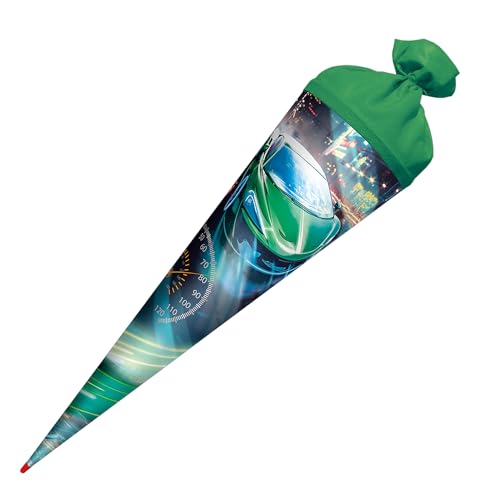 ROTH 10278787 Schultüte Racing 70 cm groß, runde Zuckertüte mit Filzverschluss, Geschenkverpackung zur Einschulung, Grün von ROTH
