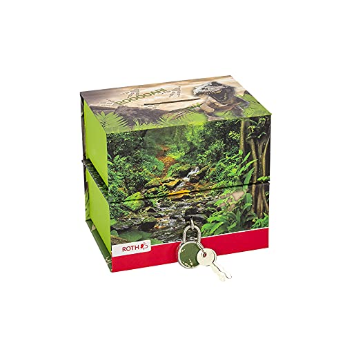 ROTH Spardose - Tyrannosaurus mit Zwei Fächern - Magnet, Schloss und Schlüssel, Sparbüchse aus Pappe von ROTH
