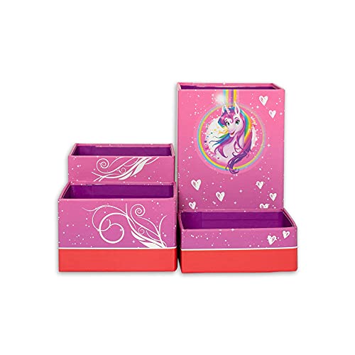 ROTH Stifteköcher Set - Einhornportrait, Stiftehalter mit 4 faltbaren Boxen aus Pappe Kinder Schreibtisch Organizer von ROTH
