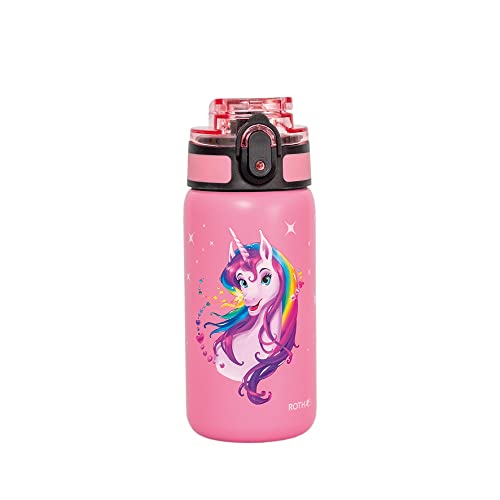 ROTH Trinkflasche Einhornportrait mit Easy-Trinkverschluss - 350ml, Edelstahl, BPA-frei - Kindertrinkflasche von ROTH
