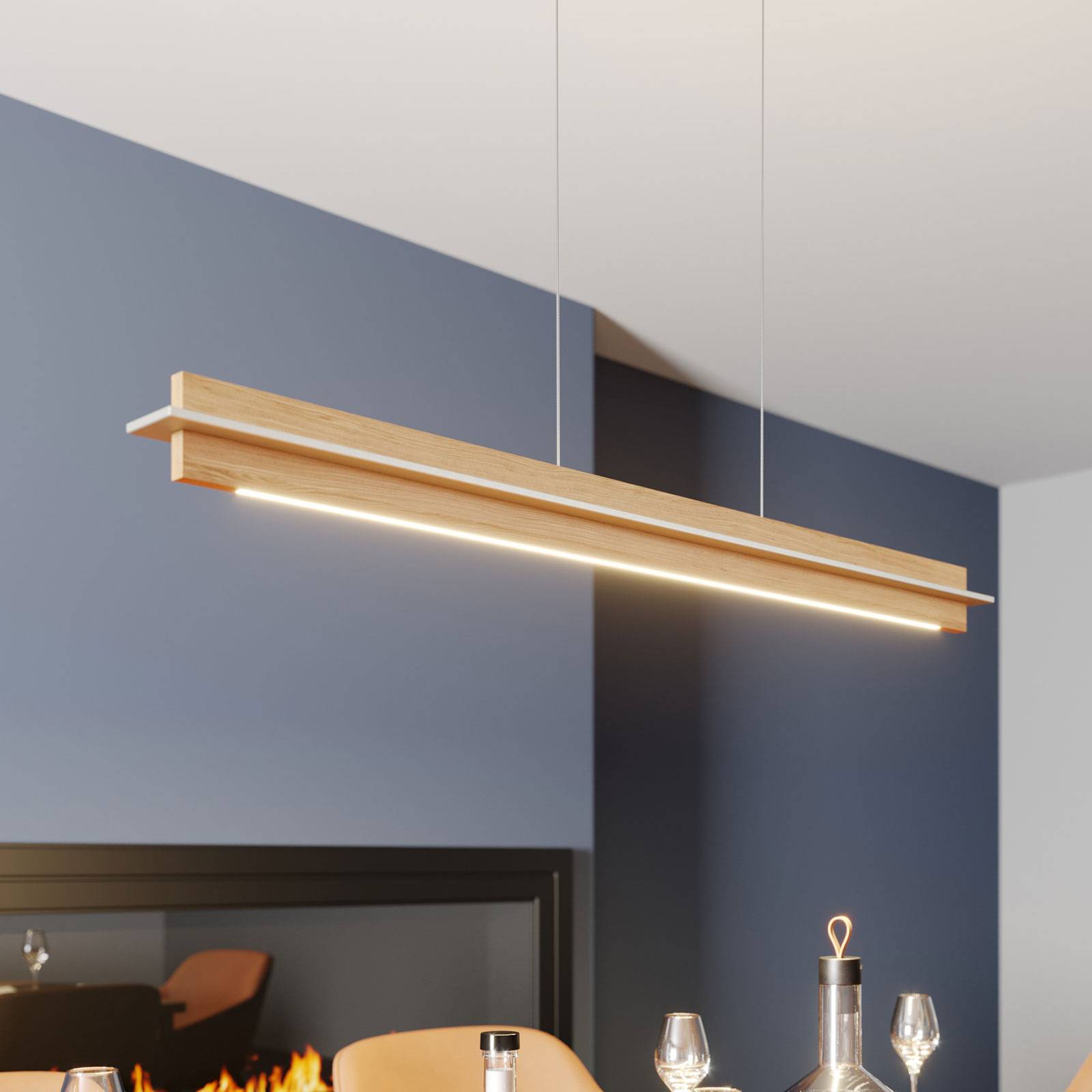 Quitani LED-Pendellampe Lexa, eiche/nickel, Länge 118 cm Quitani LED-Pendellampe Lexa, eiche/nickel, Länge 118 cm von Quitani