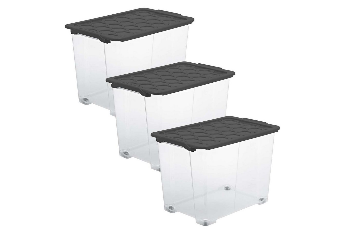 ROTHO Aufbewahrungsbox Evo Safe Keeping 3er-Set Aufbewahrungsbox 65l mit Deckel und Rädern, lebensmittelechter Kunststoff (PP) BPA-frei (Aufbewahrungsset, 3er-Set) von ROTHO