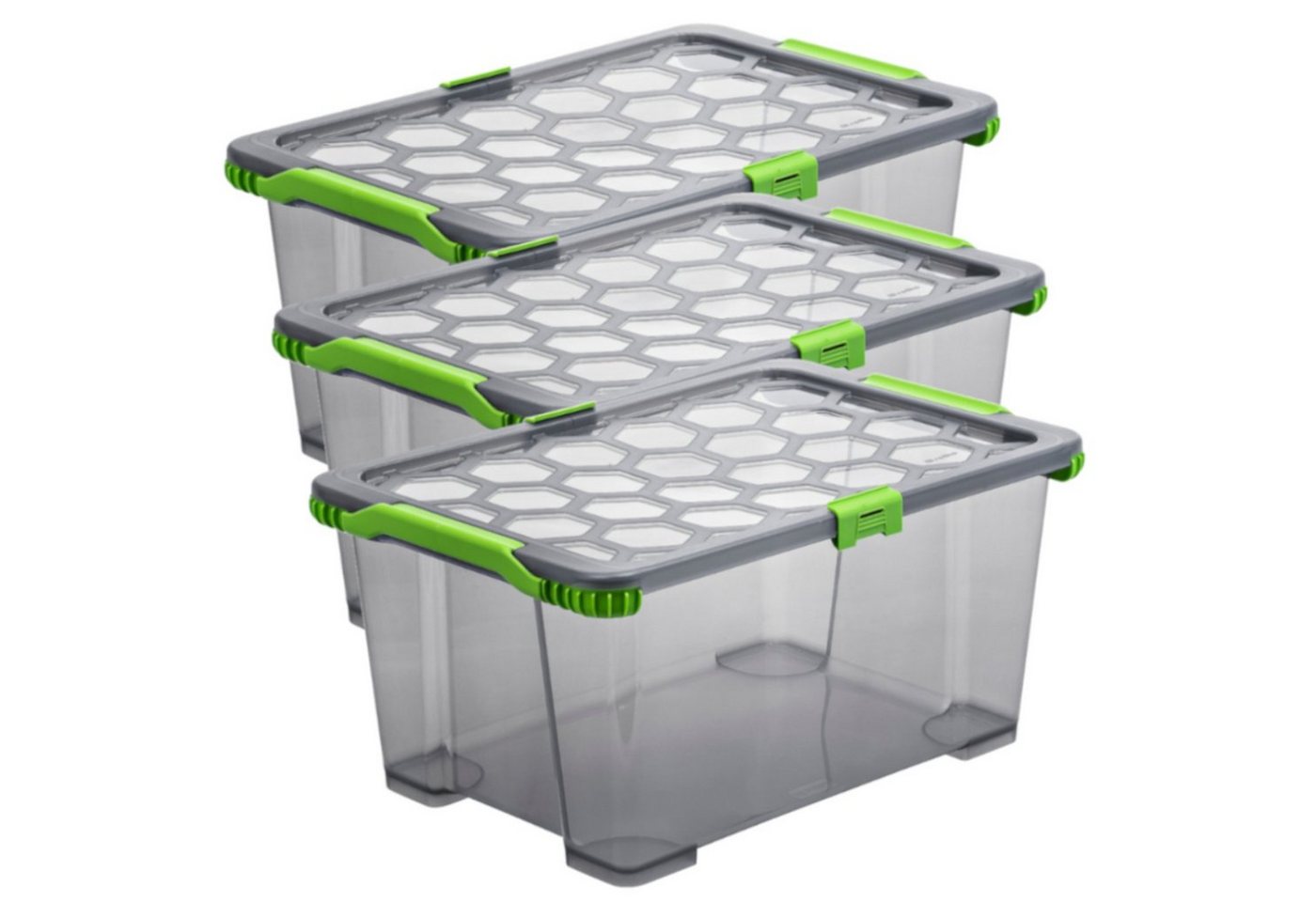 ROTHO Aufbewahrungsbox Evo Total Protection 3er-Set Aufbewahrungsbox 44l mit Deckel, lebensmittelechter Kunststoff (PP) BPA-frei (Aufbewahrungsset, 3er-Set) von ROTHO