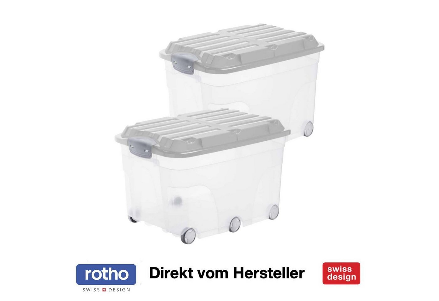 ROTHO Aufbewahrungsbox Roller 6 2er-Set Aufbewahrungsbox 57l mit Deckel und Rollen, Kunststoff (PP) BPA-frei (Aufbewahrungssystem, 2er-Set) von ROTHO