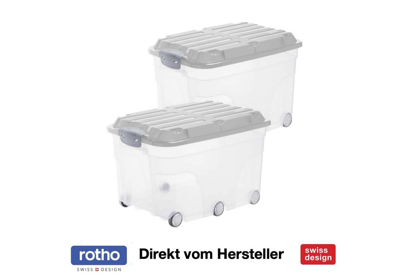 ROTHO Aufbewahrungsbox Roller 6 2er-Set Aufbewahrungsbox 57l mit Deckel und Rollen, Kunststoff (PP) BPA-frei von ROTHO