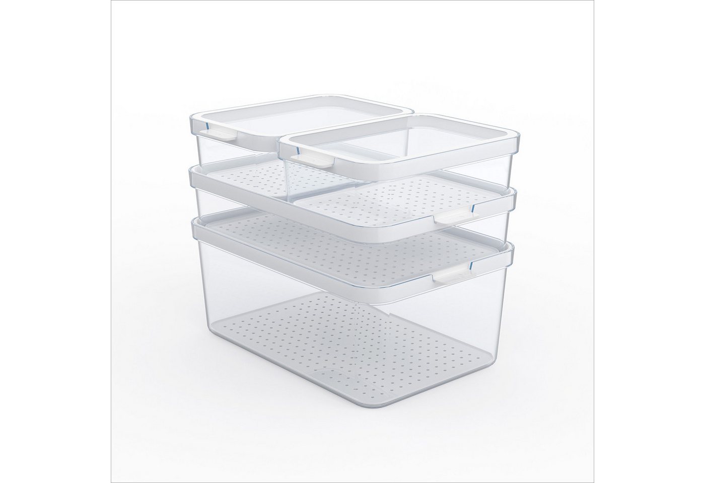 ROTHO Aufbewahrungssystem CAUMA Kühlschrank Organizer Set 4-tlg, stapelbare Vorratsdosen, Kunststoff, (Mehrteiliges Set, 4 Vorratsdosen in verschiedenen Größen), für ideale Kühlschrankorganisation von ROTHO