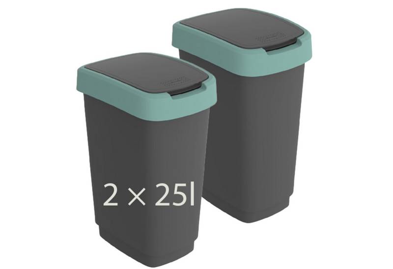 ROTHO Mülleimer TWIST 2er-Set Abfalleimer 25l - 2-in-1 Deckel - ideale Mülltrennung, ideal für Mülltrennung & Recycling von ROTHO