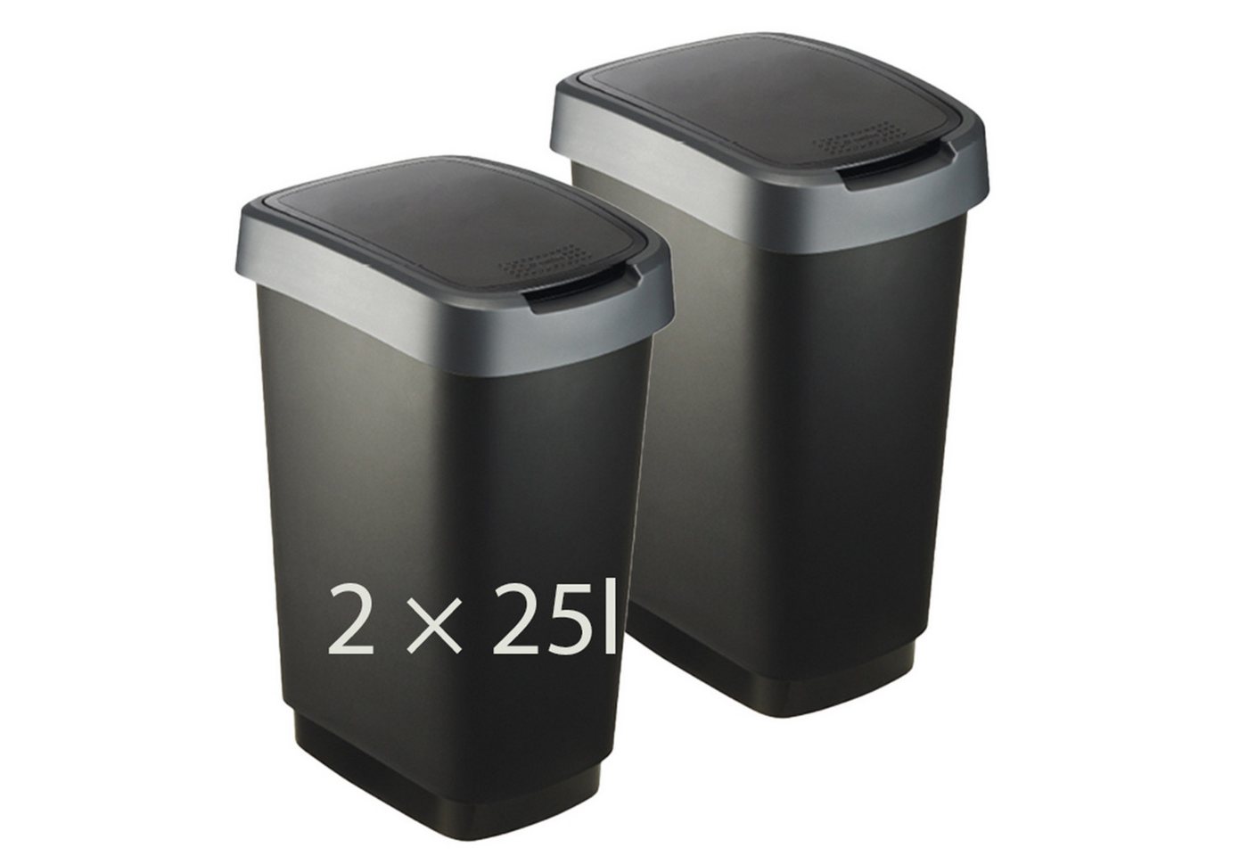 ROTHO Mülleimer TWIST 2er-Set Abfalleimer 25l - 2-in-1 Deckel - ideale Mülltrennung, ideal für Mülltrennung & Recycling von ROTHO