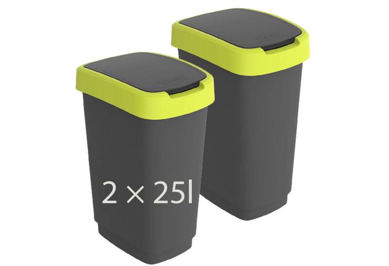ROTHO Mülleimer TWIST 2er-Set Abfalleimer 25l - 2-in-1 Deckel - ideale Mülltrennung, ideal für Mülltrennung & Recycling von ROTHO