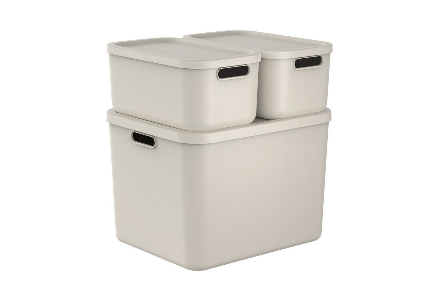 ROTHO Stapelbox Albula Light Set 3tlg. 2x 12l und 55l Aufbewahrungsboxen mit Deckel (3-teilig, Boxen-Set), Recycelt, modular, mit Tragegriffen von ROTHO