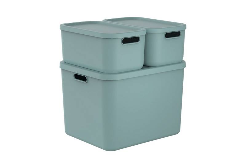ROTHO Stapelbox Albula Light Set 3tlg. 2x 12l und 55l Aufbewahrungsboxen mit Deckel (3-teilig, Boxen-Set), Recycelt, modular, mit Tragegriffen von ROTHO