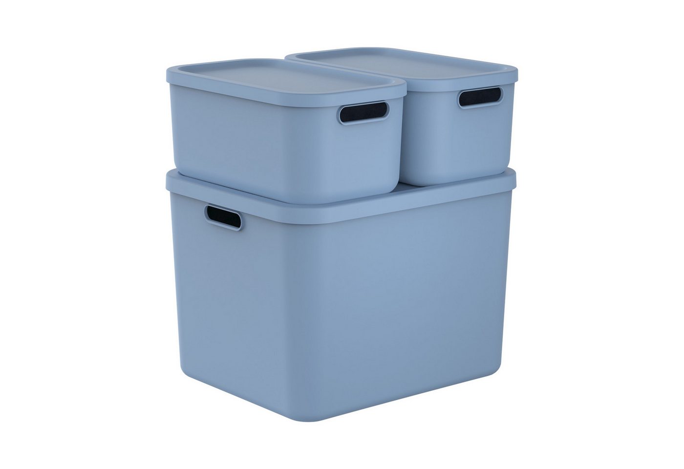 ROTHO Stapelbox Albula Light Set 3tlg. 2x 12l und 55l Aufbewahrungsboxen mit Deckel (3-teilig, Boxen-Set), Recycelt, modular, mit Tragegriffen von ROTHO