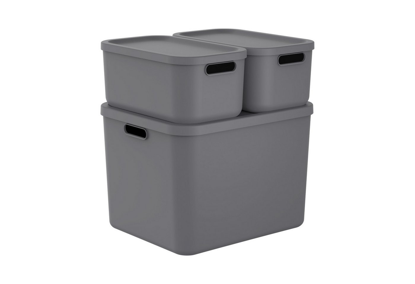 ROTHO Stapelbox Albula Light Set 3tlg. 2x 12l und 55l Aufbewahrungsboxen mit Deckel (3-teilig, Boxen-Set), Recycelt, modular, mit Tragegriffen von ROTHO