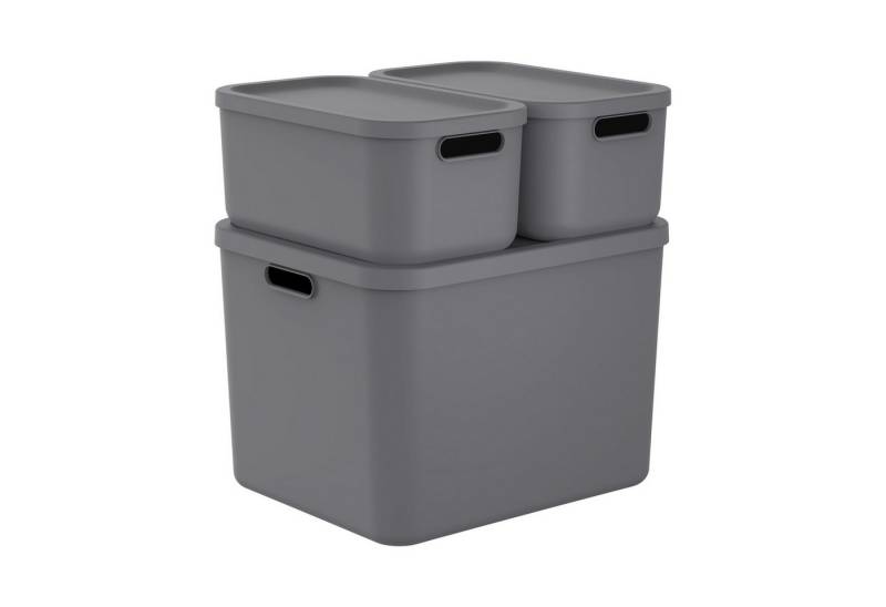 ROTHO Stapelbox Albula Light Set 3tlg. 2x 12l und 55l Aufbewahrungsboxen mit Deckel (3-teilig, Boxen-Set), Recycelt, modular, mit Tragegriffen von ROTHO
