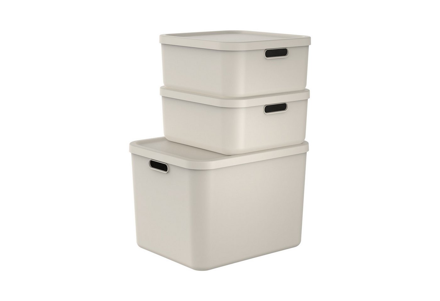 ROTHO Stapelbox Albula Light Set 3tlg. 2x 20l und 55l Aufbewahrungsboxen mit Deckel (3-teilig, Boxen-Set), Recycelt, modular, mit Tragegriffen von ROTHO