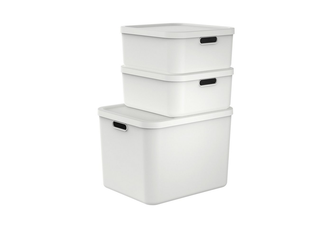 ROTHO Stapelbox Albula Light Set 3tlg. 2x 20l und 55l Aufbewahrungsboxen mit Deckel (3-teilig, Boxen-Set), Recycelt, modular, mit Tragegriffen von ROTHO