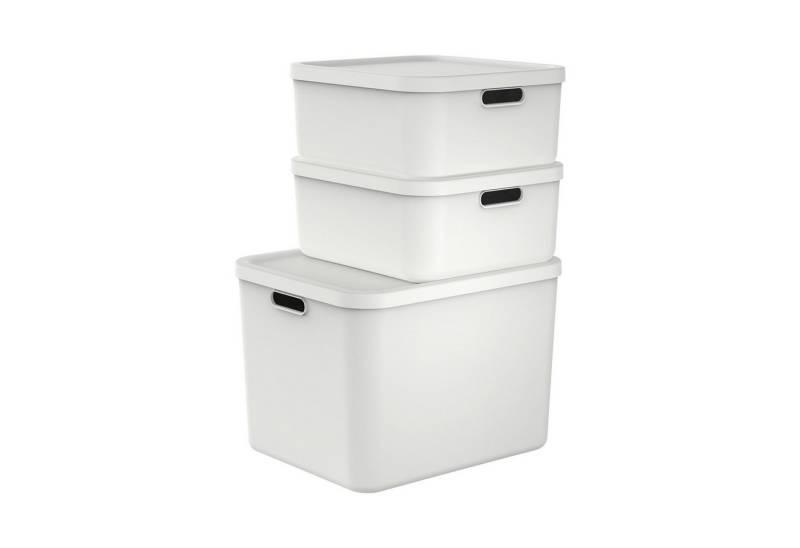 ROTHO Stapelbox Albula Light Set 3tlg. 2x 20l und 55l Aufbewahrungsboxen mit Deckel (3-teilig, Boxen-Set), Recycelt, modular, mit Tragegriffen von ROTHO