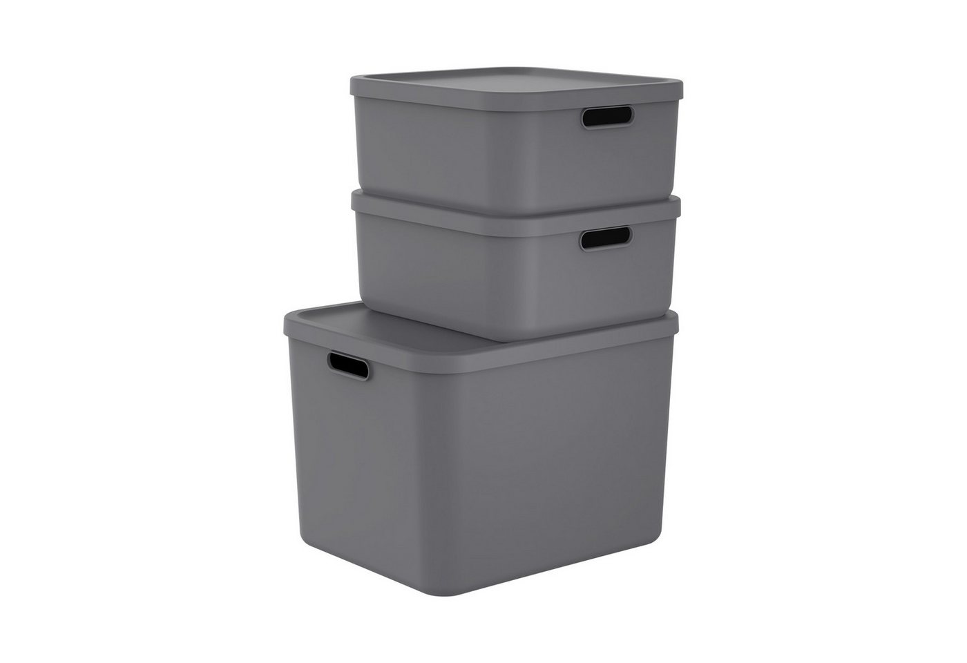 ROTHO Stapelbox Albula Light Set 3tlg. 2x 20l und 55l Aufbewahrungsboxen mit Deckel (3-teilig, Boxen-Set), Recycelt, modular, mit Tragegriffen von ROTHO