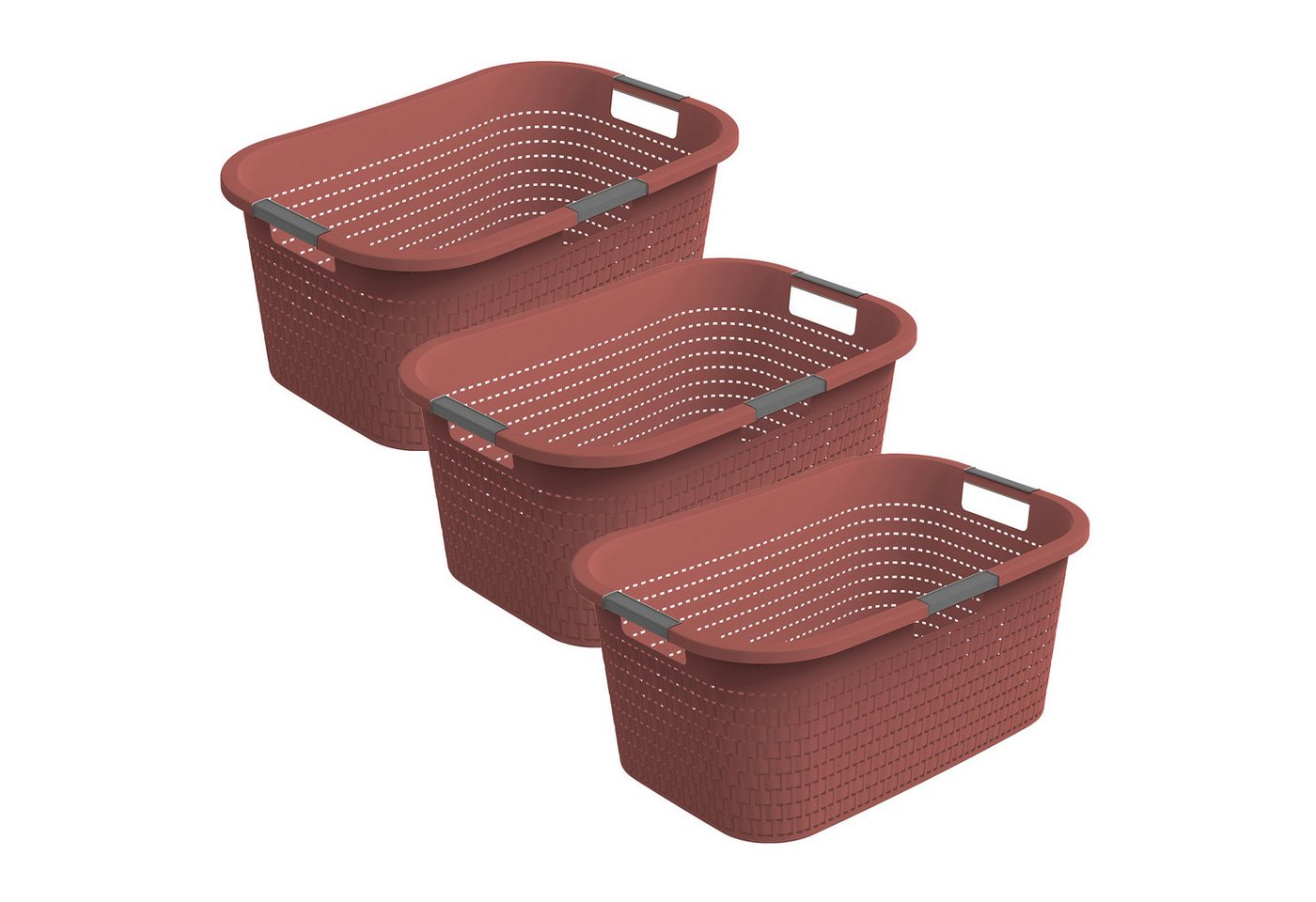 ROTHO Wäschekorb 3er-Set Wäschebox 40L COUNTRY, ergonomische Wäschebehälter mit Griffe (Wäschekorbset, 3er-Set), Belüftete Rattanstruktur verhindert Gerüche & sorgt für Frische von ROTHO