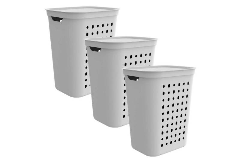 ROTHO Wäschekorb 3er-Set Wäschesammler mit Deckel Jona 55l (Wäschesammlerset, 3er-Set) von ROTHO