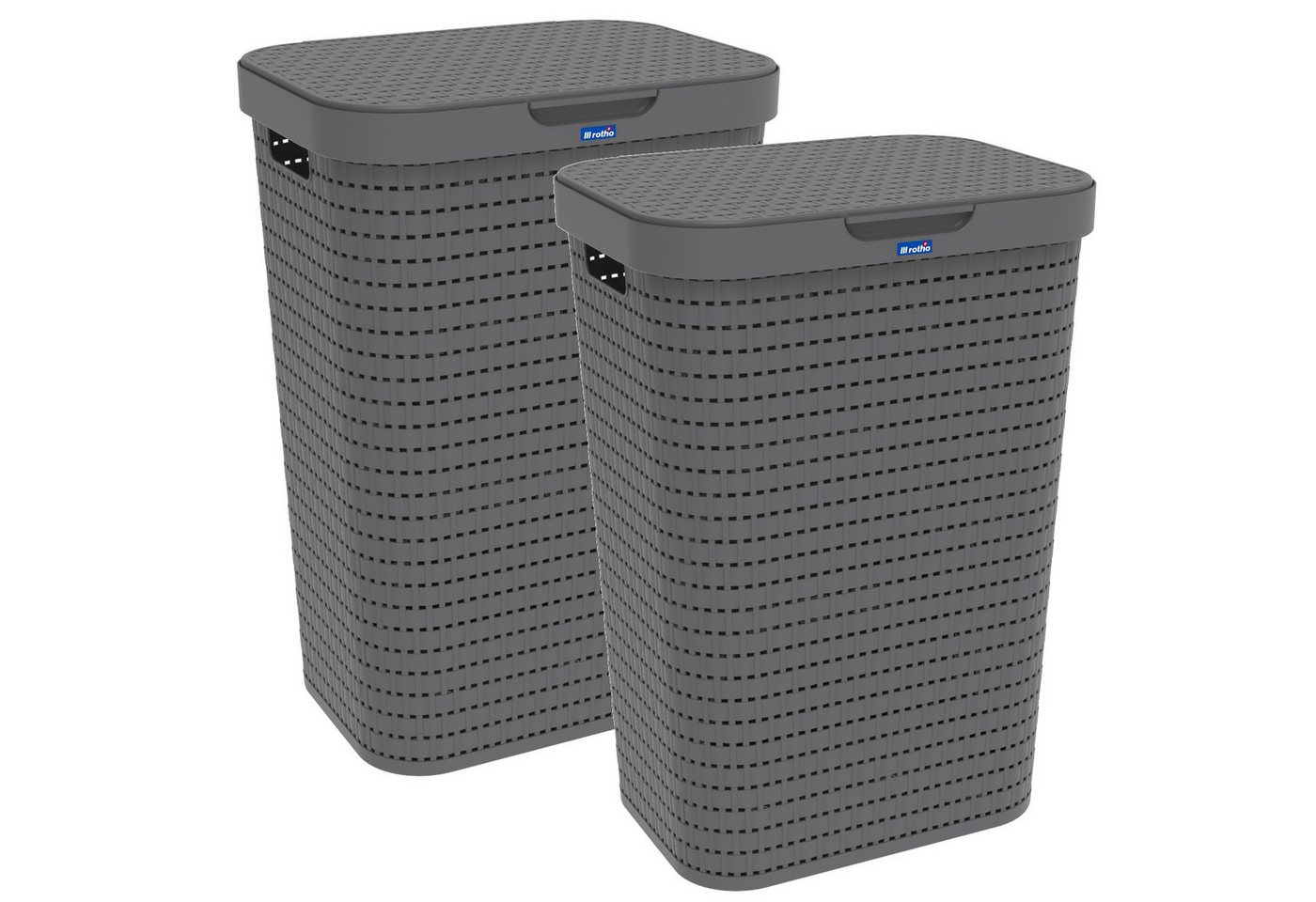 ROTHO Wäschekorb Country 2er-Set Wäschesammler 55l mit Deckel, Kunststoff (Wäschesammlerset, 2er-Set), Belüftung durch Rattan-Struktur verhindert Geruchsbildung von ROTHO