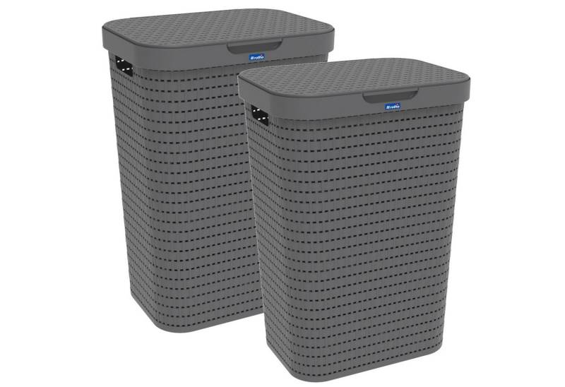 ROTHO Wäschekorb Country 2er-Set Wäschesammler 55l mit Deckel, Kunststoff (Wäschesammlerset, 2er-Set), Belüftung durch Rattan-Struktur verhindert Geruchsbildung von ROTHO