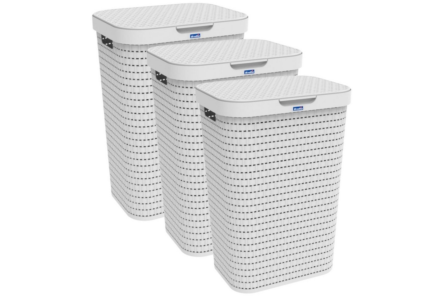 ROTHO Wäschekorb Country 3er-Set Wäschesammler 55l mit Deckel, Kunststoff (PP) BPA-frei (Wäschesammlerset, 3er-Set), Löcher an den Seiten ermöglicht Luftzirkulation innerhalb der Wäschebox von ROTHO