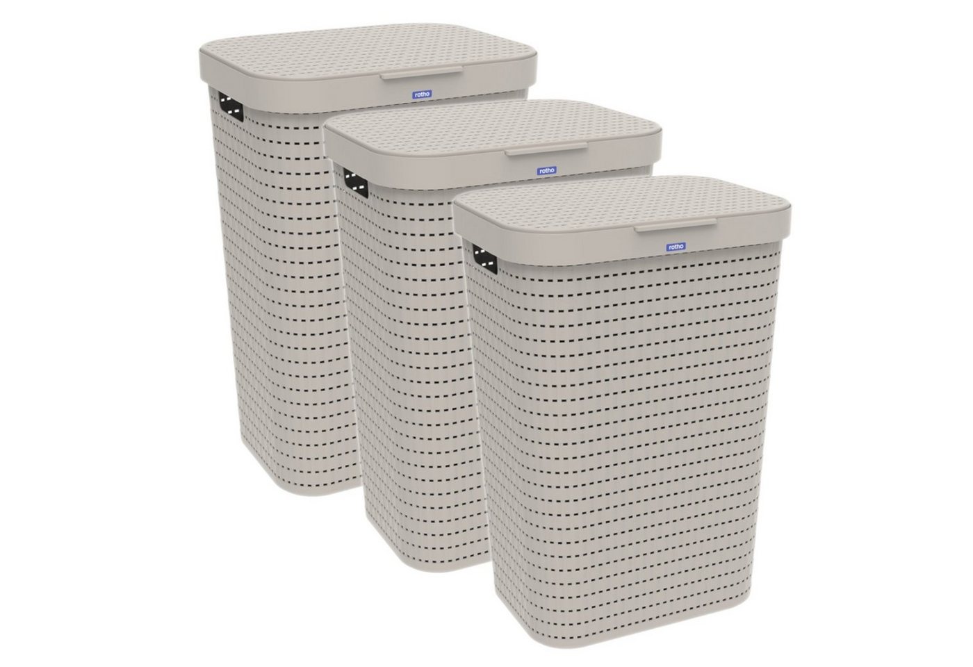 ROTHO Wäschekorb Country Wäschesammler 55l mit Deckel (3er-Set, 3x Wäschebox mit Deckel), Luftzirkulation innerhalb der Wäschebox von ROTHO
