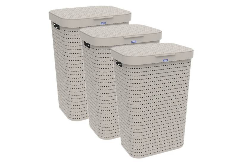 ROTHO Wäschekorb Country Wäschesammler 55l mit Deckel (3er-Set, 3x Wäschebox mit Deckel), Luftzirkulation innerhalb der Wäschebox von ROTHO