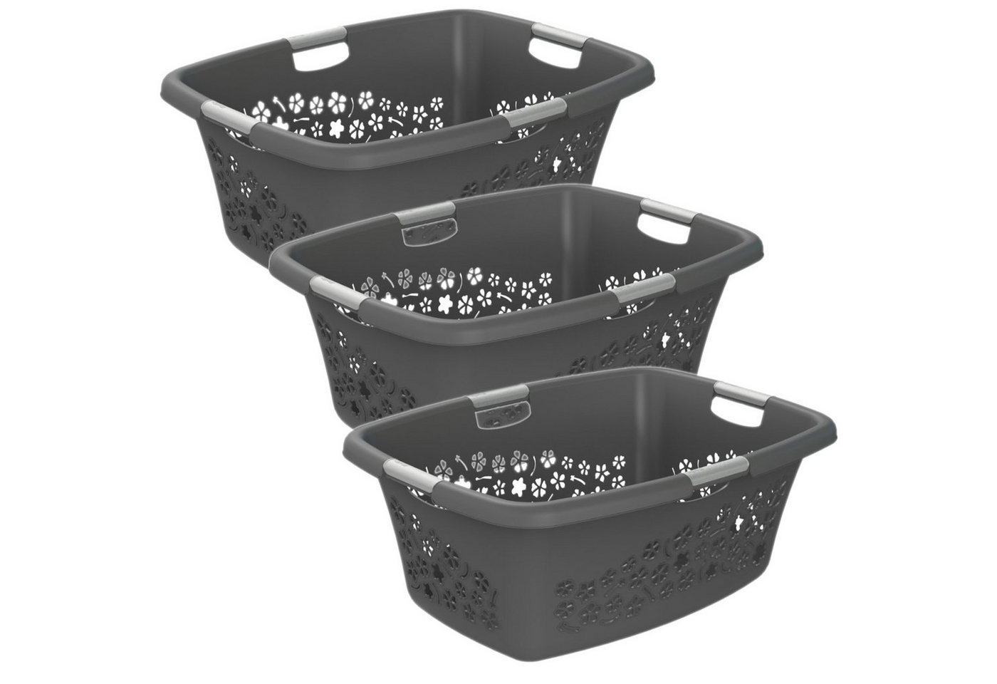 ROTHO Wäschekorb Flowers 3er-Set Wäschekorb 50l, Kunststoff (PP) BPA-frei (Wäschekorbset, 3er-Set), belastbare Tragegriffe von ROTHO