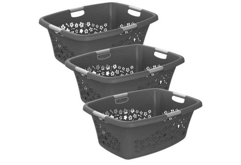 ROTHO Wäschekorb Flowers 3er-Set Wäschekorb 50l, Kunststoff (PP) BPA-frei (Wäschekorbset, 3er-Set), belastbare Tragegriffe von ROTHO