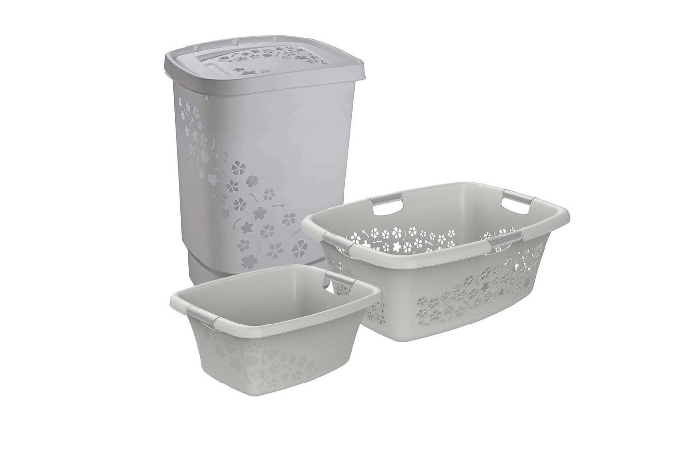 ROTHO Wäschekorb Flowers Wäschekorbset 3 tlg. 12l 25l 50l, Kunststoff (PP) BPA-frei (Wäscheset, Set 3-tlg), Belüftungslöcher in Blumenform ermöglichen Luftzirkulation innerhalb des Wäschesammlers von ROTHO