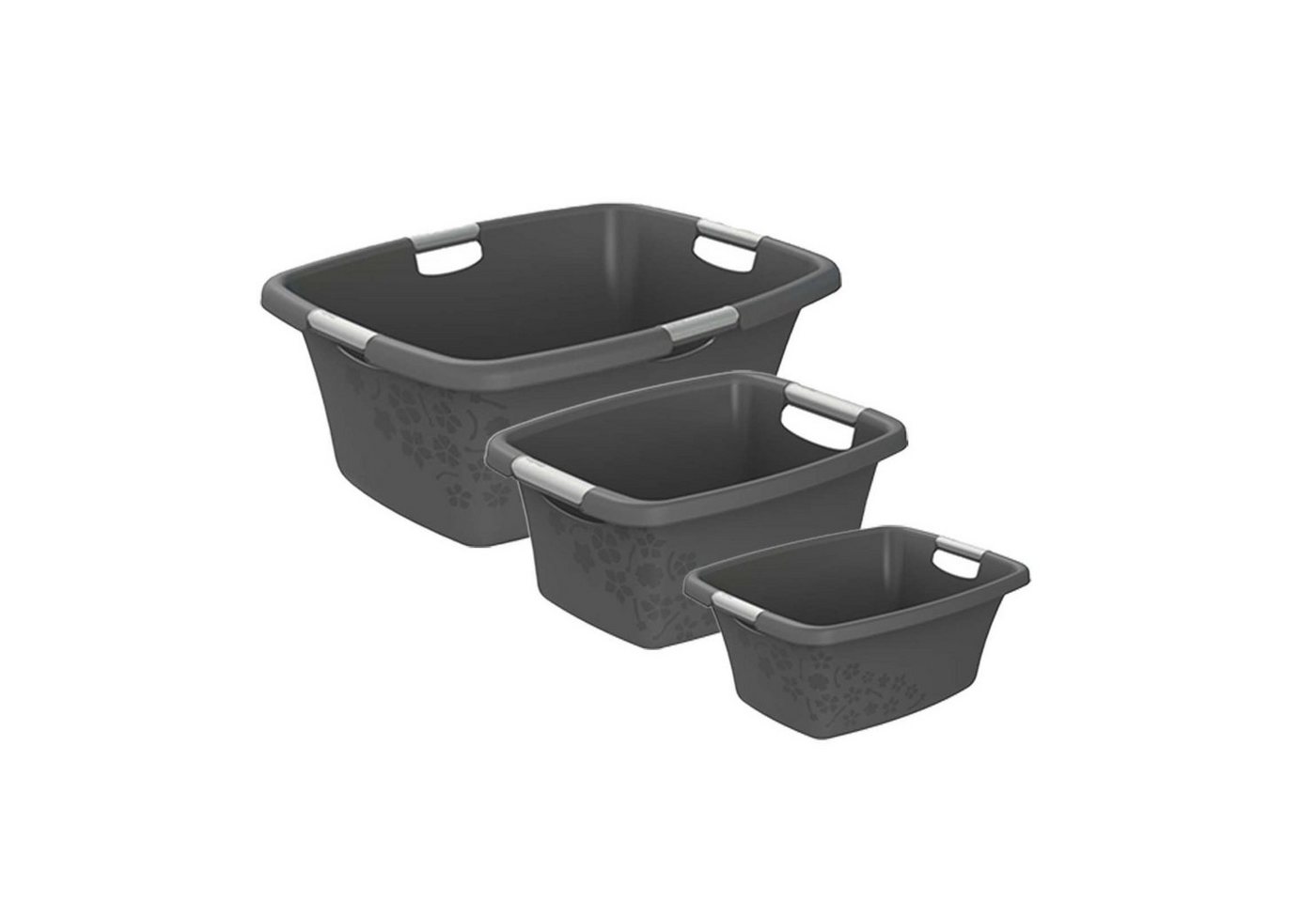 ROTHO Wäschewanne Flowers Wäschekorbset 3 tlg. 12l 25l 50l, Kunststoff (PP) BPA-frei (Wäschewannenset, Set 3-tlg), belastbare Tragegriffe von ROTHO