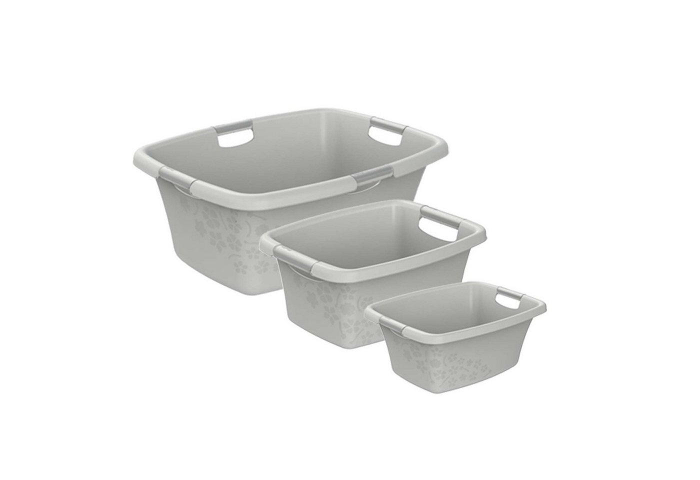 ROTHO Wäschewanne Flowers Wäschekorbset 3 tlg. 12l 25l 50l, Kunststoff (PP) BPA-frei (Wäschewannenset, Set 3-tlg), belastbare Tragegriffe von ROTHO