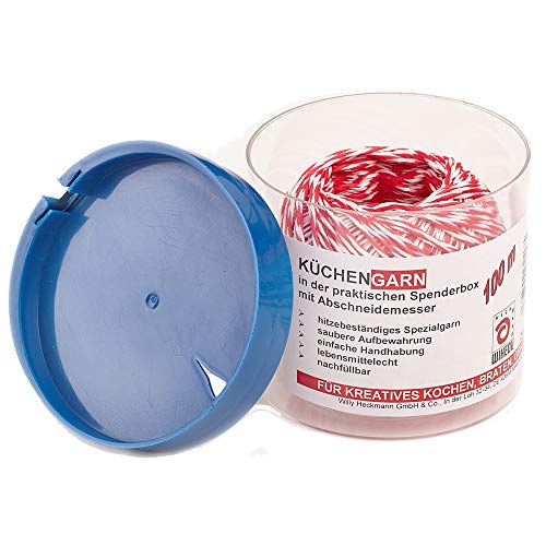 ROTIX Küchengarn Küchenfaden rot/weiß in Spenderbox mit Abschneider Kordelbox (100 m) von ROTIX