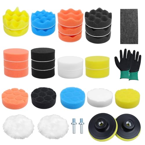 31 Stück Polierschwämme Pads, 80 mm Polierset, Scheinwerfer Polierset 3 Zoll mit Adapter für Bohrer und Wollwachspads zum Polieren, Schleifen, Wachsen 31 Stück Polierschwämme Pads, 80 mm Polierset, Scheinwerfer Polierset 3 Zoll mit Adapter für Bohrer und Wollwachspads zum Polieren, Schleifen, Wachsen von ROTKUSZ