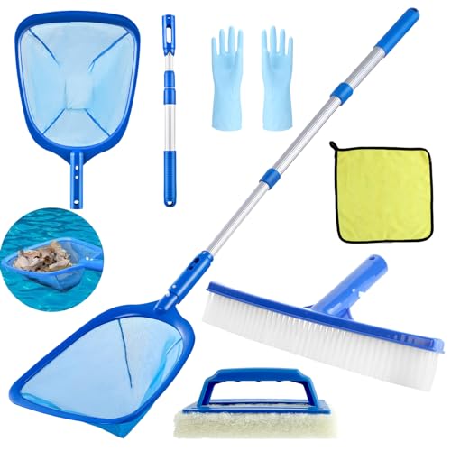 ROTKUSZ 6 Teiliges Pool Reinigungsset, Pool Kescher mit Teleskopstange 44-88cm Lang, Bodenkescher Pool, Kescher Teich Feinmaschig, Poolkescher Feinmaschig, Planschbecken Kescher von ROTKUSZ