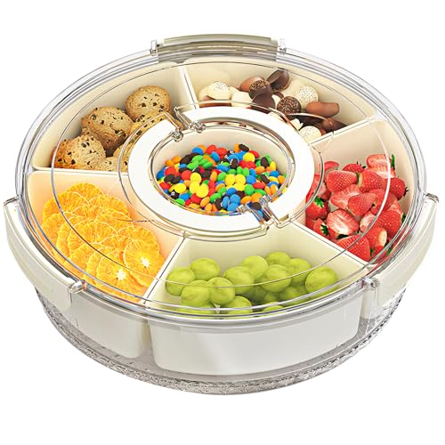ROTKUSZ Snackbox mit Fächern, Snackteller mit Deckel und Griff, Runder Snack Spinner, 12Inch Snack Box 360° Drehbare Snack Box Snack Spinner Snack Organizer für Snacks Süßigkeiten Nüsse Obst Gewürze von ROTKUSZ