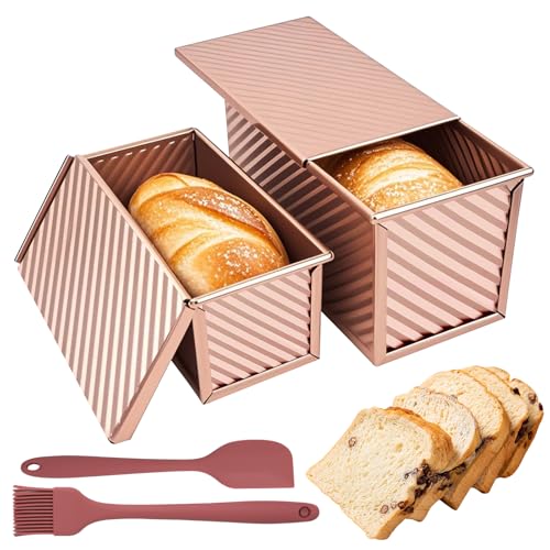 ROTKUSZ Toast Brot Backform Set, 4 Stück Brotbackformen, Antihaft Brot Toastform mit Deckel, Toastbrotform für Toast, Brote, Kuchen (Roségold) von ROTKUSZ