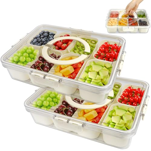 Snackbox mit 16 Fächern, 2 Set Snackschale mit Deckel und Griff Tragbar Snackteller, Aufbewahrungsbox für Snacks,Transparente Snackteller, Süßigkeiten, für Snacks,Süßigkeiten,Obst, Partys, Picnic von ROTKUSZ