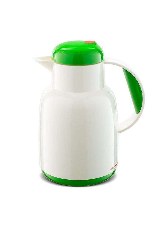 ROTPUNKT Isolierkanne 1,0 ltr. hochwertig I Glaseinsatz I BPA Frei I 24 Std warm 36 std kalt, 1 l, (Kaffekanne I Teekanne, 970 white/flip green), Glaskolben aus doppelwandigem Rosalin-Glas von ROTPUNKT