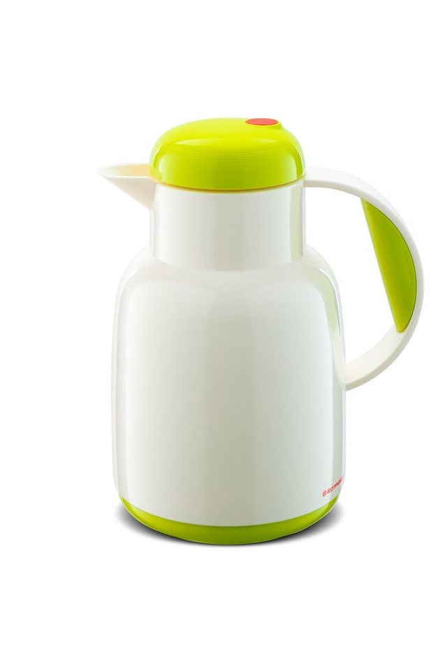 ROTPUNKT Isolierkanne 1,0 ltr. hochwertig I Glaseinsatz I BPA Frei I 24 Std warm 36 std kalt, 1 l, (Kaffekanne I Teekanne, 970 white/limecurd), Glaskolben aus doppelwandigem Rosalin-Glas von ROTPUNKT